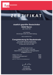fup Zertifikat 00387 Detlef Baron Energieeffizienz-Experte Hamburg